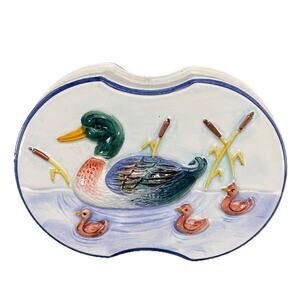 VTG Made in Italy Mom Duck w/Ducklings Ceramic Wall Hanging Plaque 3D Waterfowl